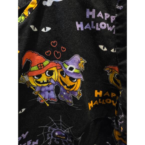 Cherokee Medical Scrub Top XS Womens Black Halloween Pumpkin Print Top - Picture 3 of 5